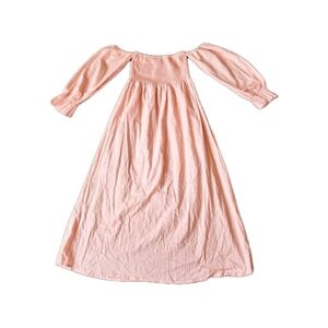 Cottagecore  Smocked Maxi Dress Peach Puff Sleeve Boho Prairie Romantic Medium